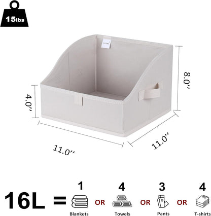 WUIKE Closet Storage Bins, Large Trapezoid Storage Boxes with Handles, Fabric Storage Baskets for Organizing Clothes, Sheets, Blankets, Decorative Storage Bins, White & Beige