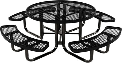 Coated Outdoor Furniture Heavy-Duty Portable Outdoor Kids Table with Umbrella Hole, Expanded Metal Kids Picnic Table, Commercial-Grade, Made in America (46 In, Round, Childrens, Textured Black)