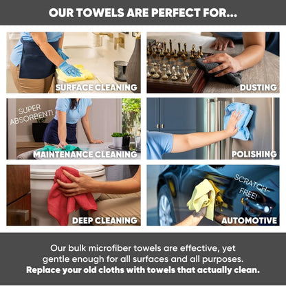 Microfiber Wholesale 16" x 16" All Purpose Towels - 50 Pack - Reusable Wash Cloths, Dust, Kitchen, Car, Shop Rags for Cleaning (Blue)