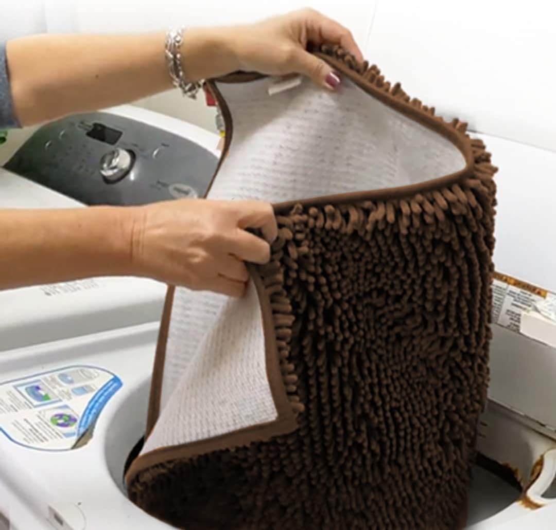 Muddy Mat® 4-Piece Brown Medium 30"X19" AS-SEEN-ON-TV Highly Absorbent Microfiber Door Mat, Bath Mat and Pet Rug, Non Slip Thick Washable Soft Chenille for Kitchen Bathroom Bedroom Indoor and Outdoor