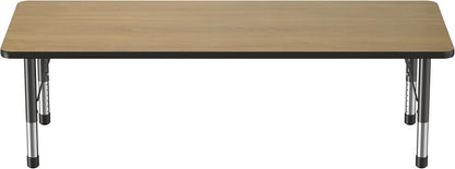 Factory Direct Partners FDP Rectangle (30 x 72 inch) Classroom Table with Adjustable Chunky Toddler Legs (15-24 in); Preschool, Kinder and Daycare Furniture - Pasadena Oak Top/Black Edge and Legs