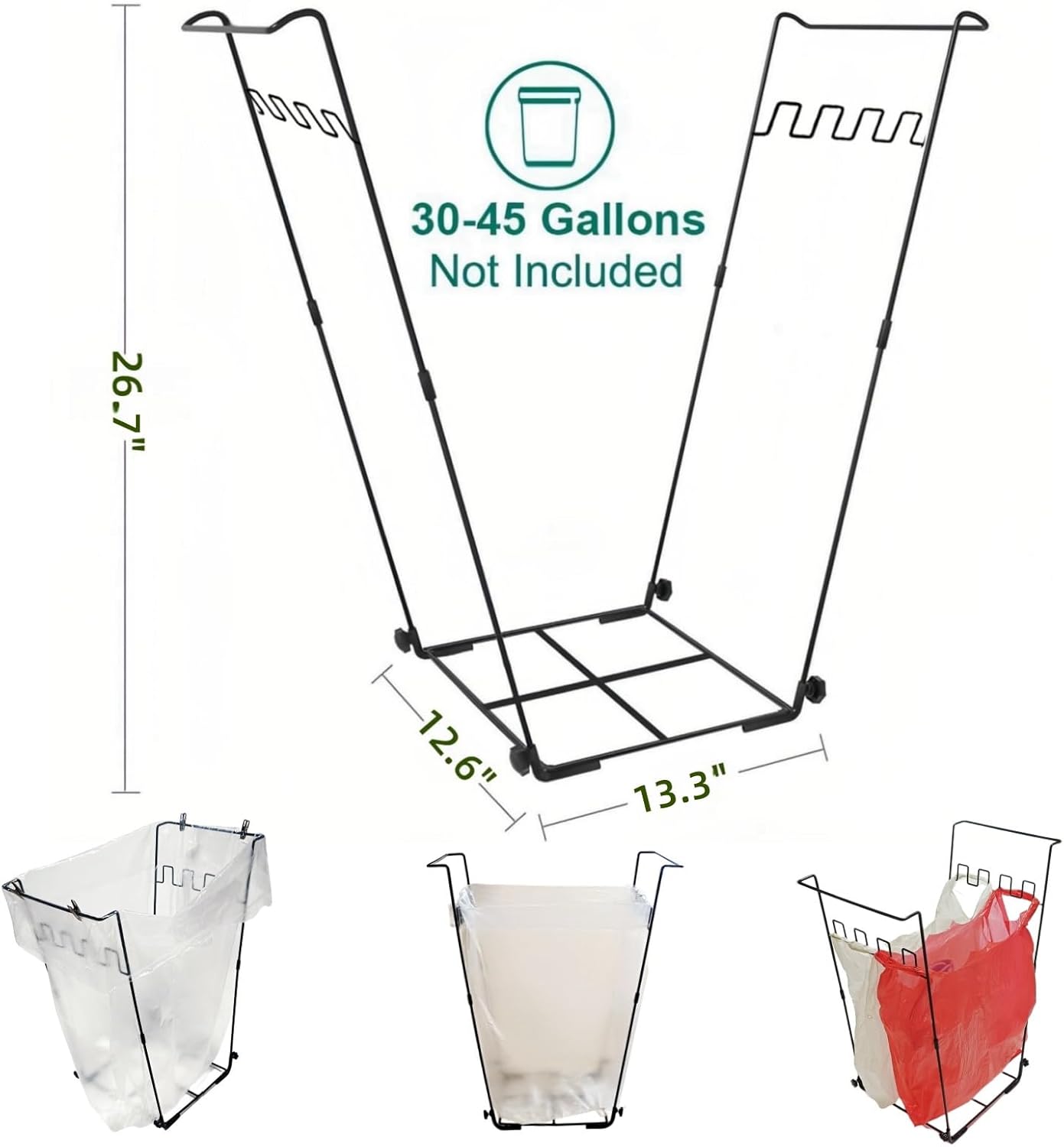 Trash Bag Holder Stand 45 Gallon Outdoor Leaf Bag Stand with 25 Pcs 40 Gallon Trash Bags Metal Garbage Bag Frame Holder for Leaves Camping Yard Garden Weeding Lawn Party
