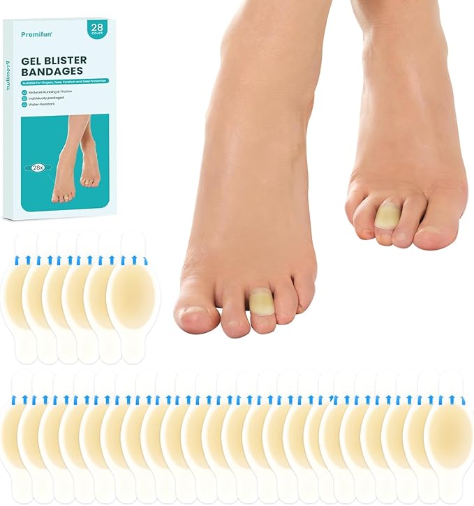 Blister Bandages Blister Pads - 28 ct Blister Cushions - Water Resistant Hydrocolloid Bandage for Foot, Toe, Heel - Gel Blister Bandages for Prevention & Recovery, Toe Pack