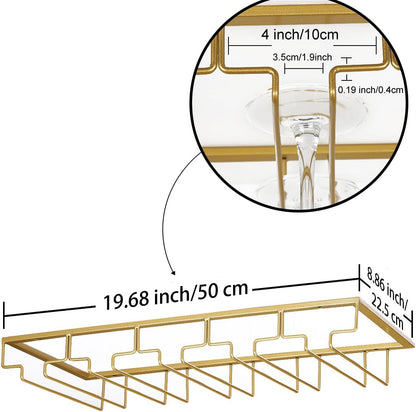 Wine Glass Rack - Under Cabinet Stemware Wine Glass Holder Glasses Storage Hanger 2 Pack Metal Organizer for Bar Kitchen 5 Rows Gold