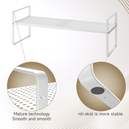 Hole Pattern Expandable Shelf Organizer,1Pack 8.1" Wide Easy to Assemble Cabinet Organizer Shelf, 16.5~27.1" Adjustable Height&Stackable Spice Organization for Cupboard, White