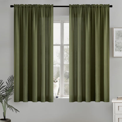 MIULEE Olive Green Privacy Sheer Curtains That Let Light in 63 Inches Long Non-See-Through Semi Sheer Curtain Light Filtering Window Curtains Drapes for Living Room Bedroom 2 Panels Set 42 X 63
