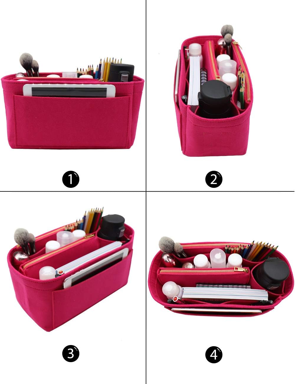 LEXSION Felt Purse Bag Organizer Insert with zipper Bag Tote Shaper Fit Speedy Neverful PM MM