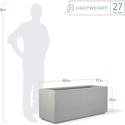 PolyStone Milan Tall Modern Outdoor/Indoor Rectangular Trough Planter, 46" L X 17" W X 19" H, Lightweight, Heavy Duty, Weather Resistant, Polymer Finish, Commercial and Residential (Concrete Gray)