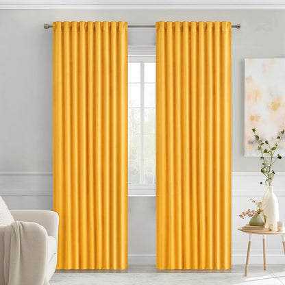 MIULEE Yellow Back Tab Blackout Curtains 90 Inches Long 2 Panels Set for Living Room Bedroom Privacy, Rod Pocket/Pinch Pleat Thermal Insulated Room Darkening Pleated Light Blocking Drapes