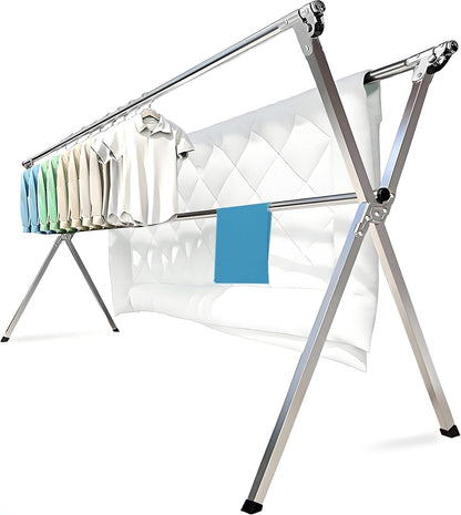 Clothes Drying Rack Folding Indoor Outdoor, Foldable Portable Laundry Drying Rack, Heavy Duty Laundry Hanger Dryer Rack with 20 Hooks (63.55'')