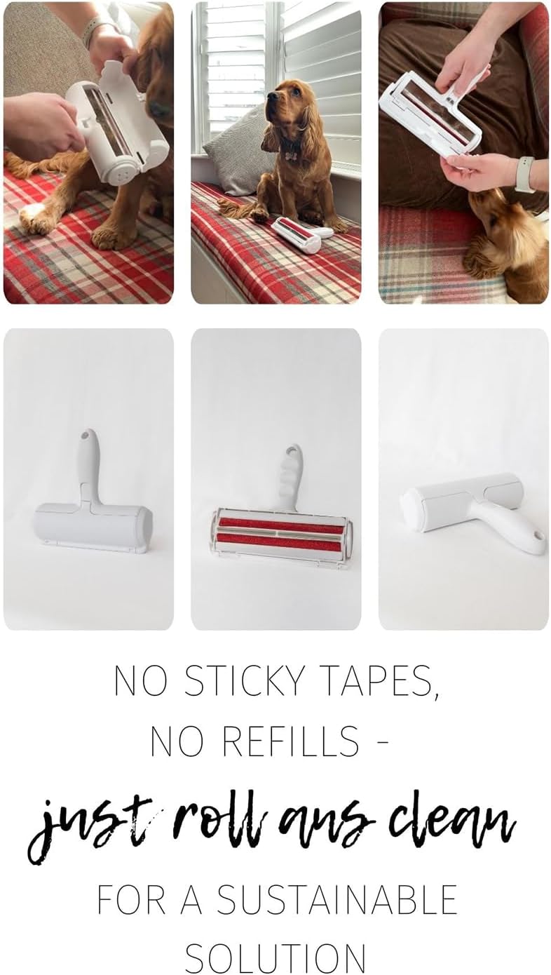Reusable Pet Hair Remover & Lint Roller – Washable, Portable Tool for Dog & Cat Hair Removal on Clothes, Furniture, Carpet & Car – Effective Roller for Easy Fur & Lint Removal (Red)