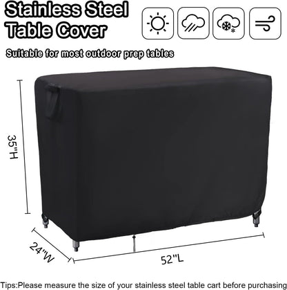 Kingling Outdoor Prep Table Cover for Cart Table, 52 inch Stainless Steel Metal Table Covers Waterproof Protection for Patio Prep Grill Tables - 52''L x 24''W x 35''H