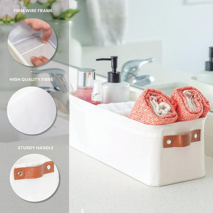 OrganiHaus Narrow Storage Bins 15x06in, Small Closet Bins for Shelves, Bathroom Storage Baskets for Shelves, Narrow Baskets, Fabric Organizer with Handles, Toilet Paper Organizer - 2 Pack, Off-White