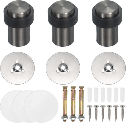 PATIKIL 3Set Round Door Stoppers, 60mm Stainless Steel Door Stop Doorstop Wedge Metal Cylinder Self Adhesive with Screw for Bottom of Door Floor Inside, Copper Tone