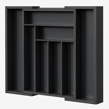 Pipishell Bamboo Expandable Drawer Organizer for Utensils Holder, Adjustable Cutlery Tray, Wood Drawer Dividers Organizer for Silverware, Flatware, Knives in Kitchen, Bedroom, Living Room (Black)