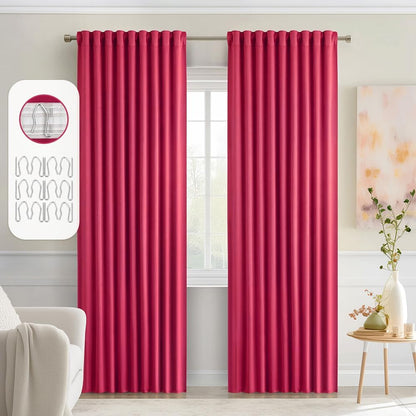 MIULEE Hot Pink Back Tab Blackout Curtains 84 Inch Length 2 Panels Set for Living Room Bedroom Privacy, Rod Pocket/Pinch Pleat Thermal Insulated Room Darkening Pleated Light Blocking Drapes