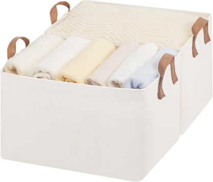 StorageWorks Storage Bins, Shelves Baskets for Organizing, Large Fabric Closet Organizers with Handles, Metal Frame, Natural Color, 2-Pack