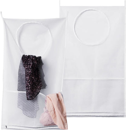 Saves Space Door-Hanging Laundry Bag,Door Hanging Laundry Hamper with 2 Different Types of Hooks, Polyester Fabric Hanging Laundry Basket for Clothes Size 22"X37" -2 Pack White