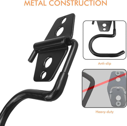 LIGHT DUST Broom Holder Wall Mount - 6 Pack Tool Hangers Garage Wall Hanging Organizer - Heavy Duty Metal Large S Hooks for Mop Shovel Rake Shed Garden Lawn Yard Handle Tools Organization (Black)