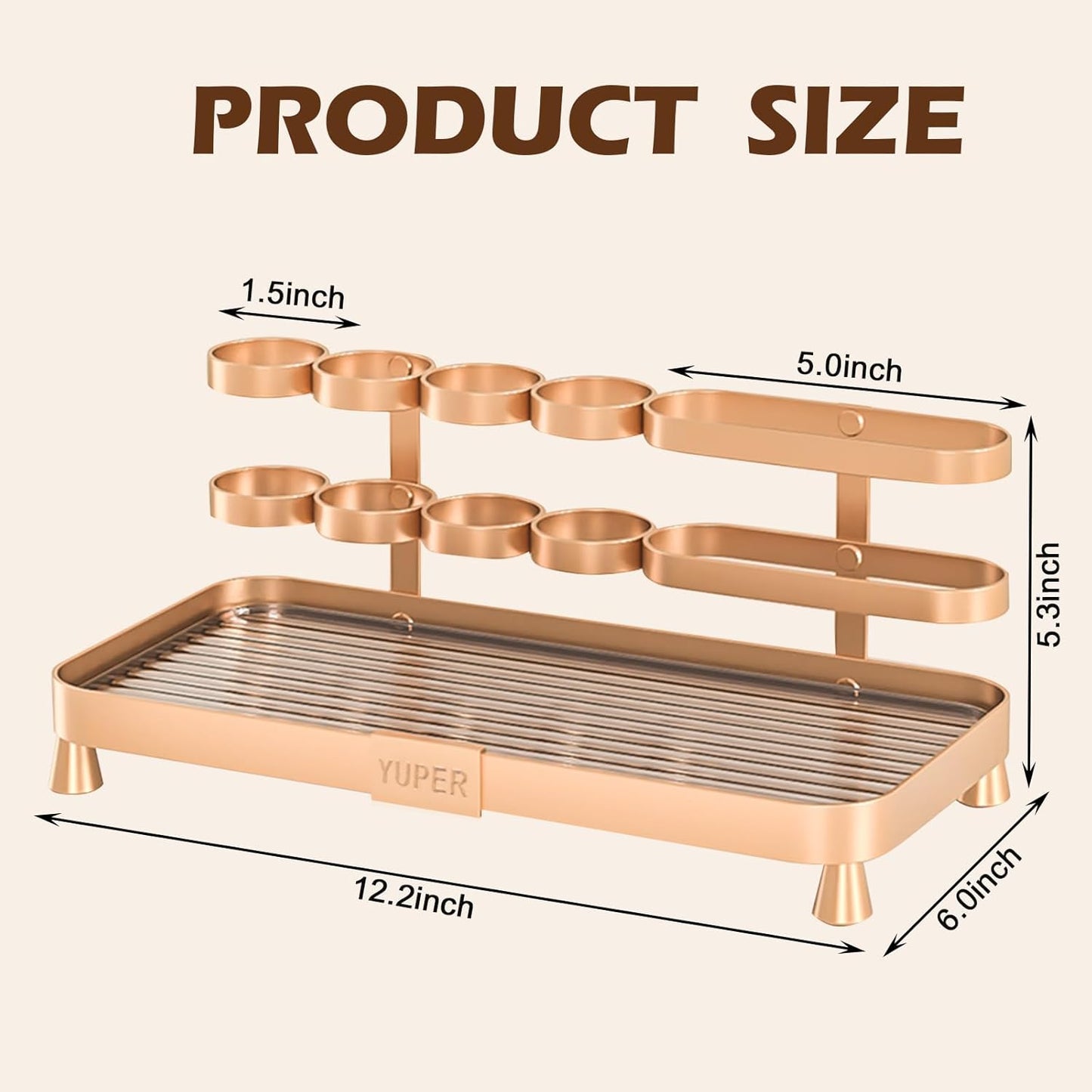 YUPER Bathroom Counter Organizer, Bathroom Organizers with Toothbrush Holder, Makeup Storage Shelf Vanity Tray Perfume Organizer, Bedroom Bar Corner Counter Storage Sink Shelf Gold