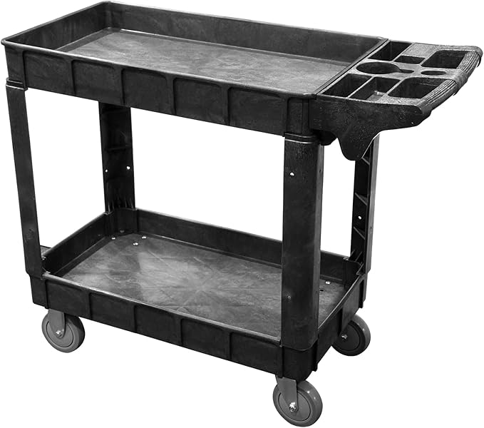 2-Shelf Rolling Utility Cart, Heavy-Duty Service and Tool Cart on Wheels, 40 x 17 Inch, 500 lb Load Capacity, Ideal for Garages, Warehouses, Church and Commercial Use