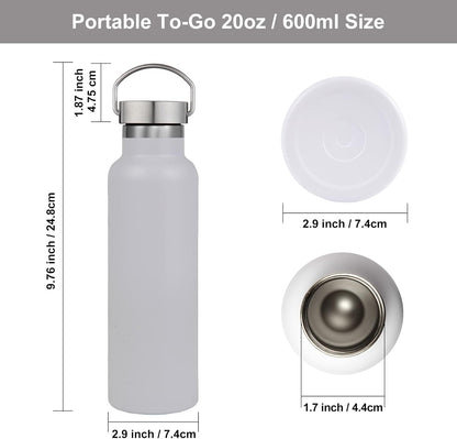 Neihepal 20 oz Insulated Water Bottles Bulk 8 Pack,Stainless Steel Double Wall Sport Bottle with Lid of Handle,Metal Reusable Flask with Cup Cap for School,Hikers,Gift (White,Set of 8)