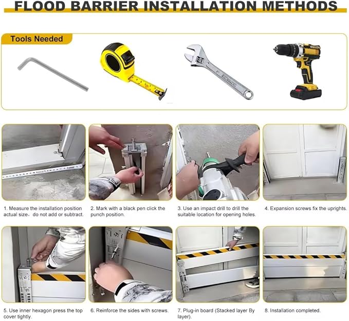 Flood Barriers for Home Exterior, Aluminum Thickened Reusable Detachable Water Barrier, Water Barriers for Flooding Protection Barrier,Home, Shop Door, Garage, Basement Entrance