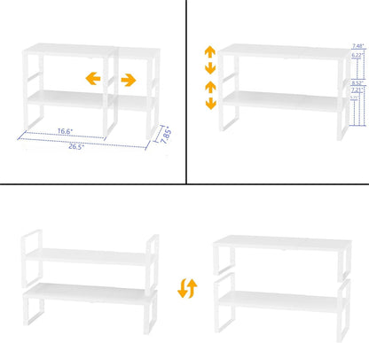 Expandable,Stackable Spice Rack,Seasoning Organizer and Storage,Spices Jar Racks for Cabinet,Countertop, Metal Pantry, Cupboard,Laundry Storages,Heavy Duty(2 Packs/Medium/White)