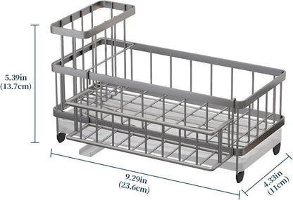 Consuemst Sponge Holder for Kitchen Sink - Auto Draining Sink Caddy Organizer with Detachable Rack, High Brush Holder, Kitchen Countertop Storage Accessories, Sand Nickel