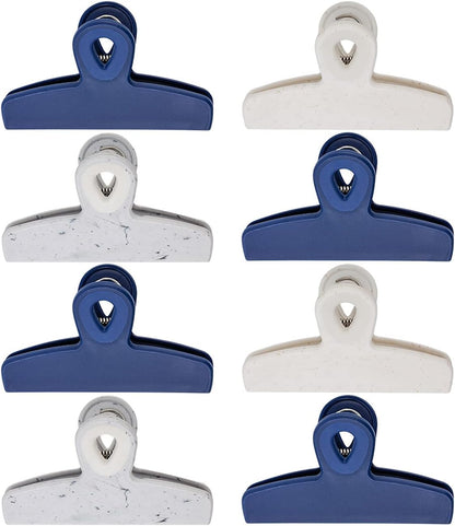 COOK WITH COLOR Bag Clips - Heavy Duty Chip Clip and Refrigerator Magnet Clips for Food Storage with Air Tight Seal Grip, Blue and White, Pack of 8 Large Clips