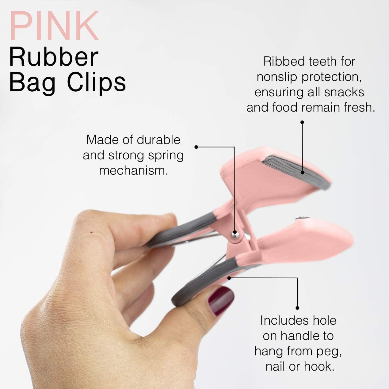 COOK WITH COLOR Bag Clips, Heavy Duty Chip Clip and Refrigerator Magnet Clips for Food Storage with Air Tight Seal Grip for Snack Bags and Food Bags (Pink, Pack of 8)