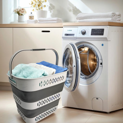 SAMMART 40L (10.5 Gallon) Collapsible Plastic Laundry Basket with Handles - Foldable Pop Up Storage Container/Organizer - Portable Laundry Hamper - Space Saving (1, Grey)