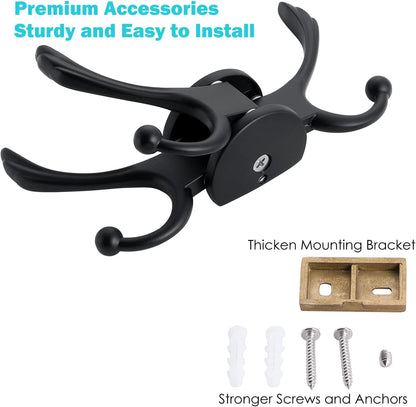 Swivel Coat Hook 2 Pack Heavy Duty Space Saving Towel Rope Hook Wall Mount Triple Swing Arms for RV Bathroom Kitchen Garage,Matt Black