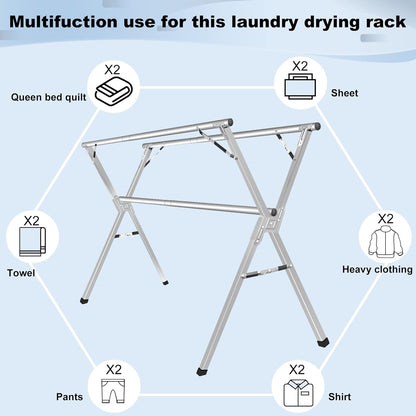 Sarahipe Sillars Clothes Drying Rack, 94.5 inches Laundry Drying Rack Clothing Foldable & Collapsible Stainless Steel Heavy Duty Clothing Drying Rack with Windproof Hooks for Indoor Outdoor