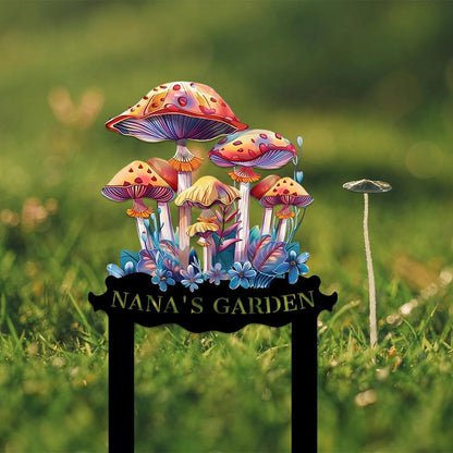 Personalized Mushroom Metal Sign with Stake,Custom Gardener Family Name Signs Outdoor Decor,Customized Flowers Gardening Birthday Gifts,Butterfly Plaque for Patio Lawn Porch Backyard Front Door Garage