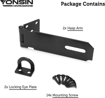 5" Door Padlock Safety Hasp Latch 2 Pcs, Door Hasp Clasp Lock Gate Shed Hasp Latch Lock for Door WindowCabinet Pet Cage Toolbox Shed Fence, 304 Stainless Steel, Matte Black Finish