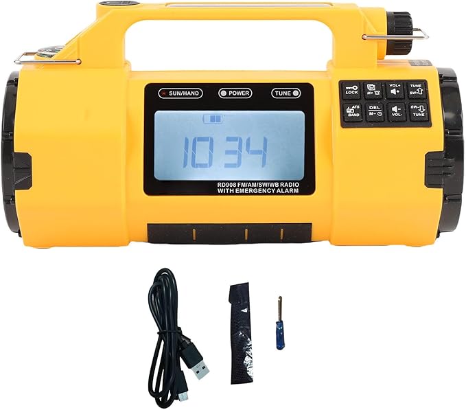 NOAA Weather Alert Radio, Emergency Radio with Flashlight, Phone Charger, IPX3 Water Proof, Multifunctional Emergency Kit for Camping Hiking Home Safety