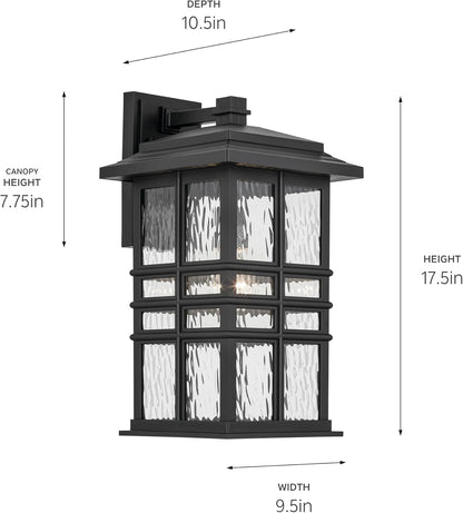 KICHLER Beacon Square 17.25" 1-Light Outdoor Wall Light with Clear Hammered Glass in Textured Black, for Exterior Doors, Garage, Porch, or Patio (17.25" x 9.5"), 49831BKT