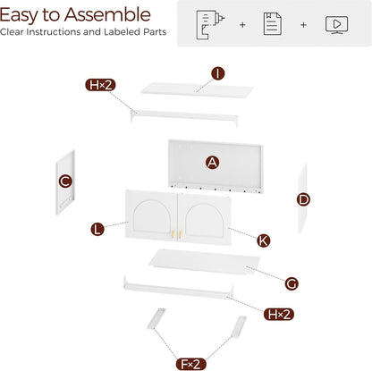 Bathroom Cabinet Wall Mounted, Metal Laundry Wall Storage Cabinets Over Toilet, Medicine Cabinet Organizer with 2 Doors, Floating Cabinets for Launtry, Kitchen, Bathroom, Living Room