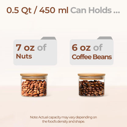 ComSaf 0.5 Qt Glass Food Storage Jars Set of 6, Clear Glass Storage Containers with Lids, Pantry Organization Jar, Spice, Blooming Tea, Coffee, Cookie and Sugar Container, Small jar Set for Kitchen