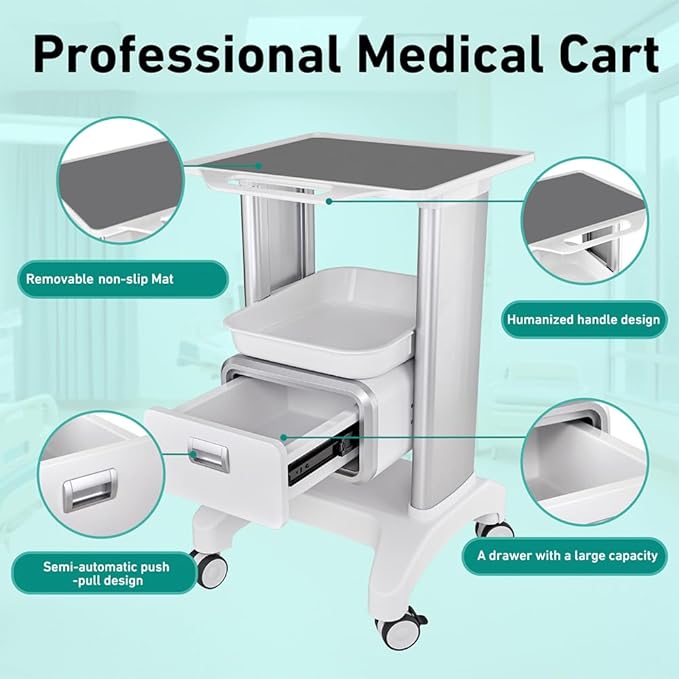 Professional Mobile Medical Trolley with Wheels and Drawers for Home Bedroom Salon Lab Hospital Dental Office Clinic