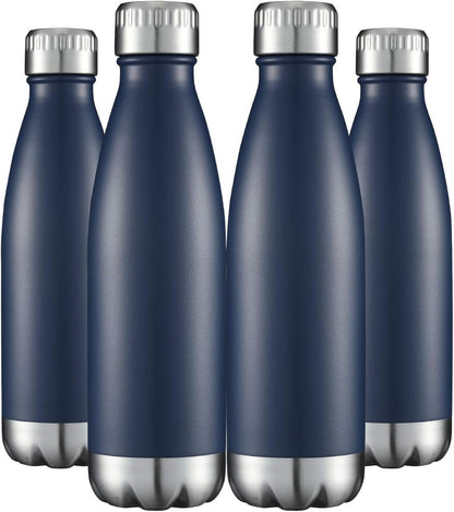 HASLE OUTFITTERS 17oz Stainless Steel Water Bottles Bulk, Vacuum Insulated Water Bottles Double Walled Powder Coated Reusable Metal Sports Water Bottles Keep Drinks Hot and Cold, Navy, 4Packs