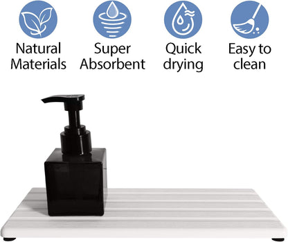 Diatomite Soap Dish, Water Absorbing Stone Tray, Kitchen Sink Organizer, Fast Drying Counter Holder (White, 9.5" x 4"/24 x 10cm)