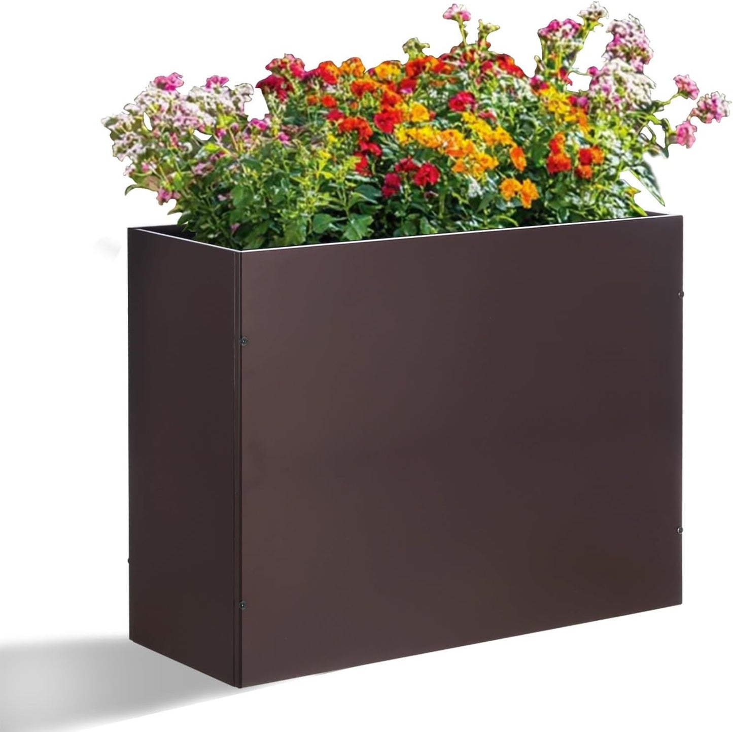 SUNNYPARK Large Metal Planter Box 32”x 12”x 24”, Rectangular Modern Brown Metal Planter Box Heavy Duty with Drainage Holes for Outdoor Garden Patio