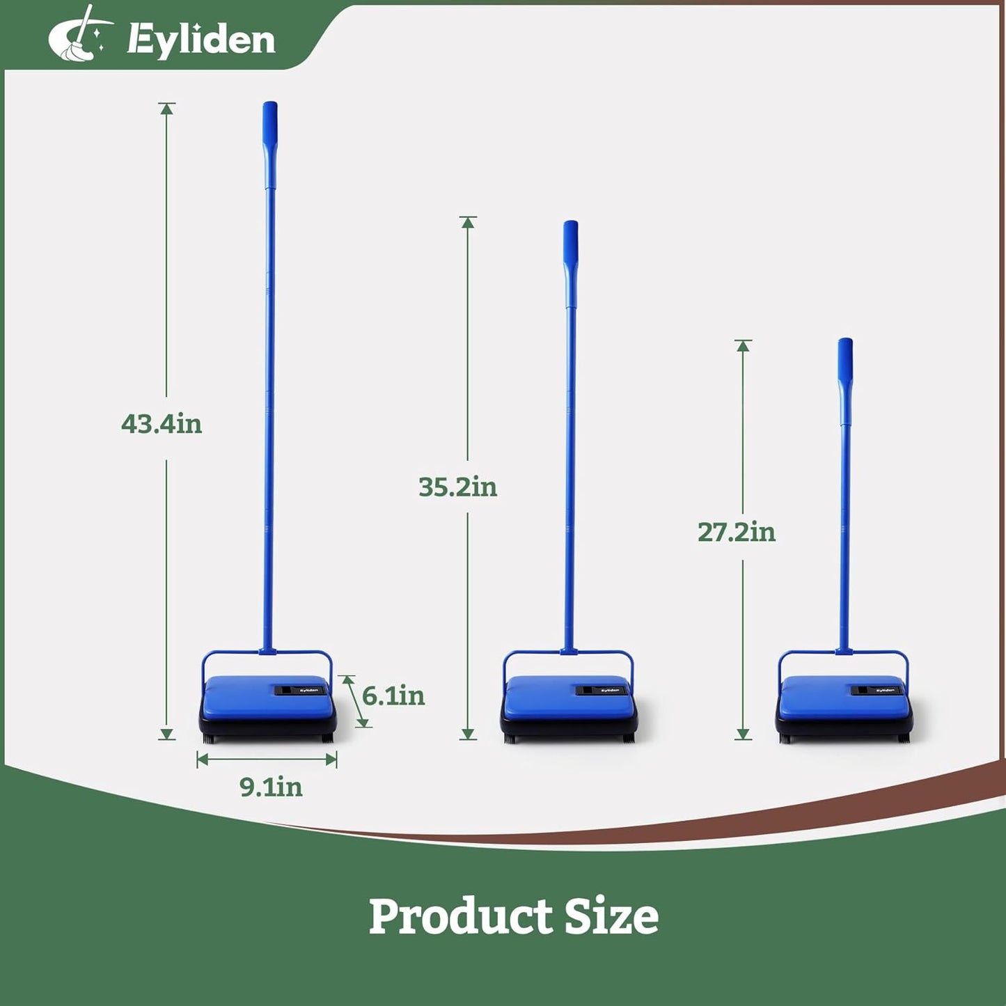 Eyliden Carpet Sweeper, Mini Size Lightweight Hand Push - No Noise, Non-Electric, Easy Manual Sweeping Only for Carpet Cleaning (Blue)