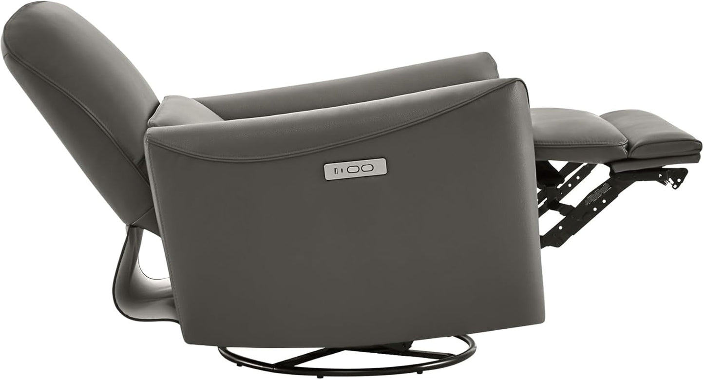 CHITA Power Recliner Chair Swivel Glider, FSC Certified Upholstered Faux Leather Living Room Nursery Reclining Sofa Chair with Lumbar Support, Charcoal
