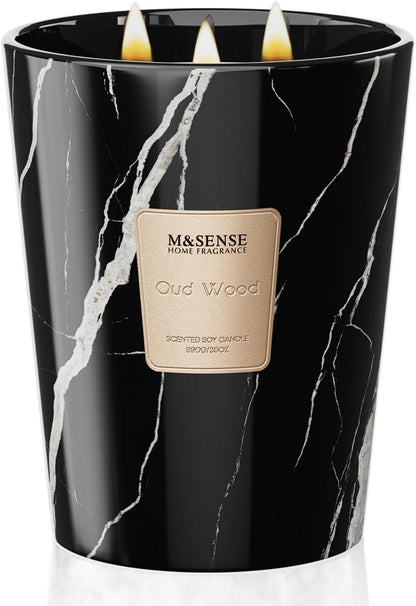 M&SENSE OudWood Scented Candles for Home, 3-Wick Highly Scented Jar Candles, Extra Large Candle 35 Oz 150 Hours Long Lasting Burning, Relaxing Aromatherapy Candle for Stress Relief, Meditation