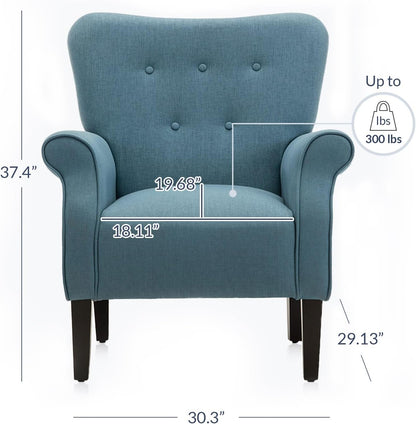 BELLEZE Modern Accent Chair, High Back Armchair, Upholstered Wingback Side Chair, Padded Single Sofa with Wooden Legs for Living Room, Bedroom - Baby Blue