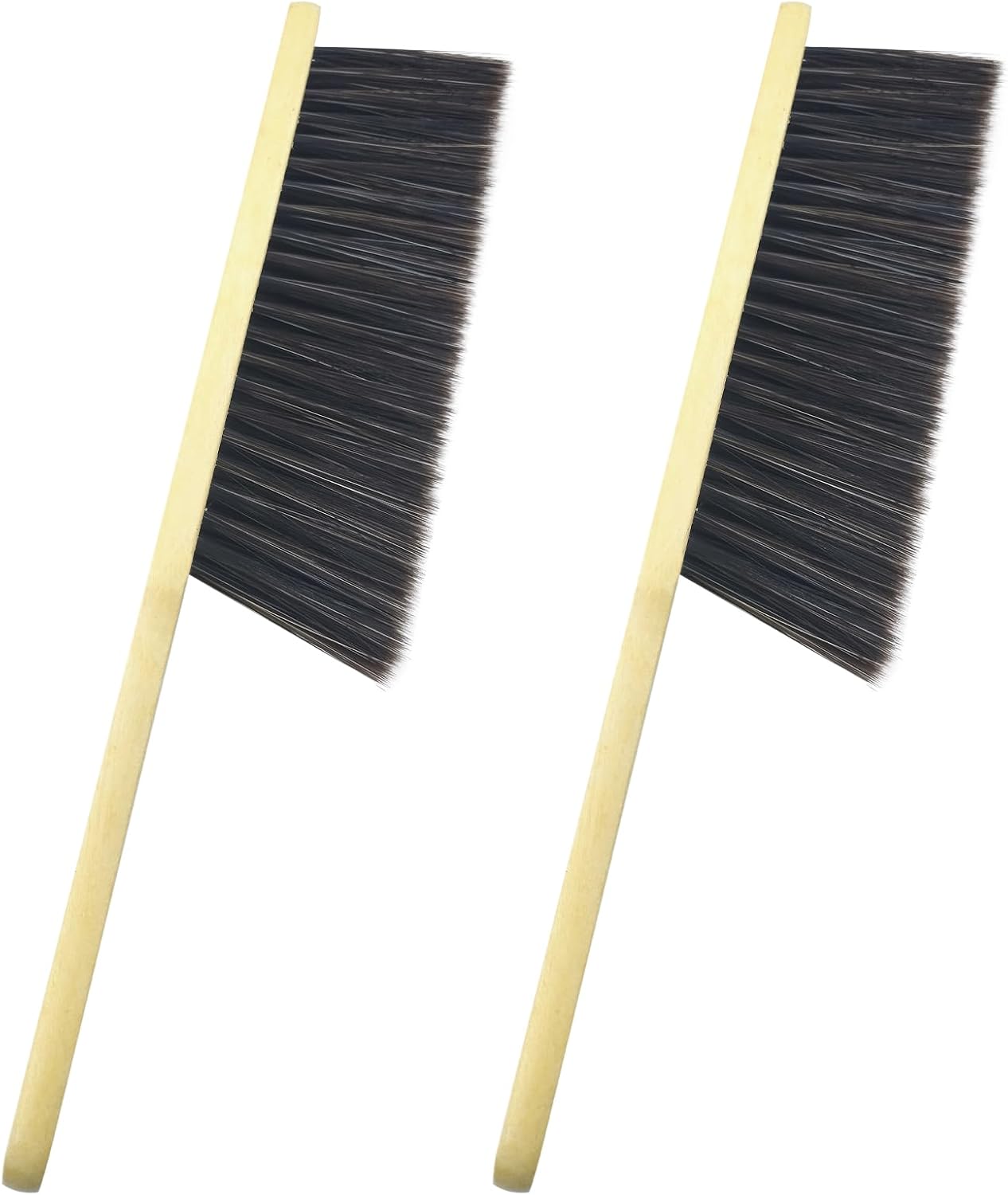 2 Pcs Hand Broom Brush, Wooden Handle Soft Bristle Cleaning Dust Brush，for Furniture, Bed, Car, Bench, Crevice Cleans, Sofa, Fireplace, Clothes (Straight Handle)