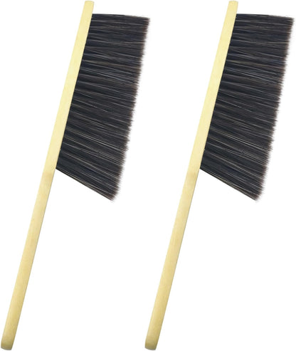 2 Pcs Hand Broom Brush, Wooden Handle Soft Bristle Cleaning Dust Brush，for Furniture, Bed, Car, Bench, Crevice Cleans, Sofa, Fireplace, Clothes (Straight Handle)